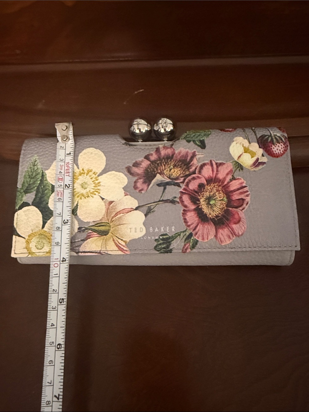 Ted Baker Gray Floral Clasp Wallet with Pink & Yellow Blooms - Picture 4 of 4